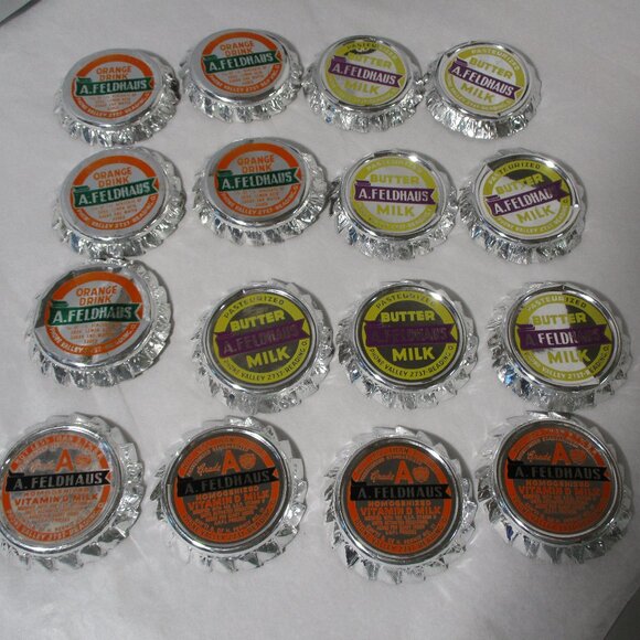 Vintage Lot of 17 A. Feldhaus Dairy Foil Milk Bottle Caps Lids Reading Ohio - Picture 1 of 4
